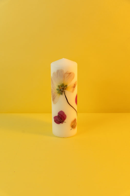 Candle decorated with dried flowers (pillar big)
